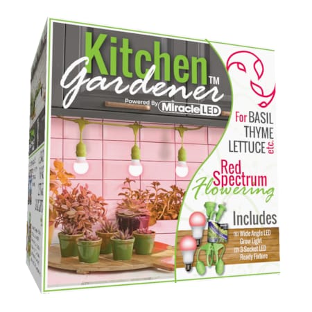 Miracle Led 3-Socket Kitchen Gardener Grow Light Kit, Red Spec. 11W Replace 150W Grow Bulbs, 2PK 802247